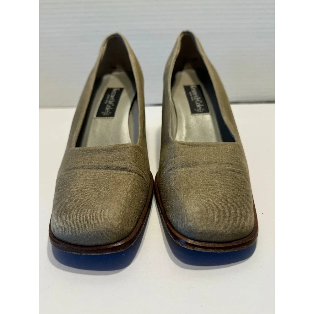 Kenneth Cole New York Vintage 90s Chunky Square Toe Block Heel Pumps Olive 7.5M